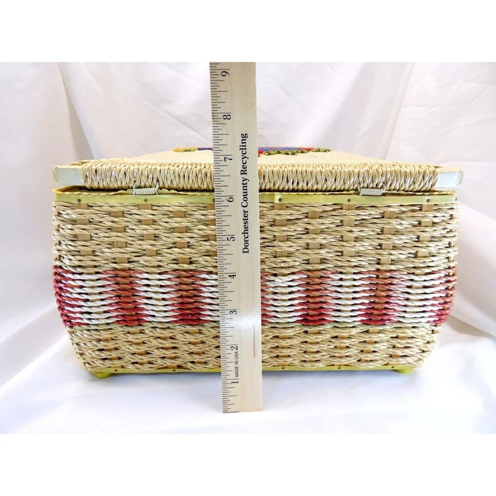 VTg  Embroidery Floral Top Sewing Basket with Insert JCPenney Yellow